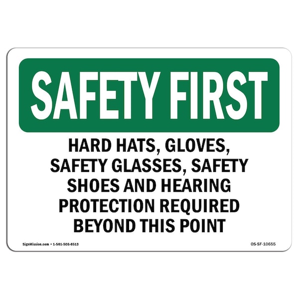 OSHA Sign, Hard Hats Glasses Steel Toe Boots, 10in X 7in Aluminum, 10" W, 7" H, Landscape